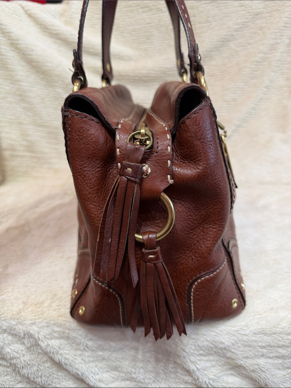 Coach Chestnut Brown Leather Satchel with Gold Hardware - Picture 3 of 8